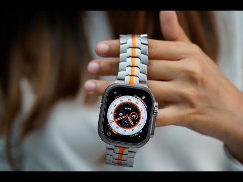 Titanium/Orange Link Chain Strap For iWatch 49MM For Series Ultra