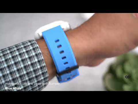 Blue White Waterproof silicone strap with bumper for Apple Watch 40/44/45mm