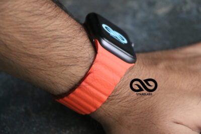 Cosmic Orange Magnetic Leather Loop for Apple Watch 44MM 45MM 46MM Series 4 5 6 7 8 9 10 SE SE 2 Gen