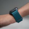 Pine Green Magnetic Leather Strap for Apple Watch 44MM 45MM 46MM Series 4 5 6 7 8 9 10 SE SE 2 Gen