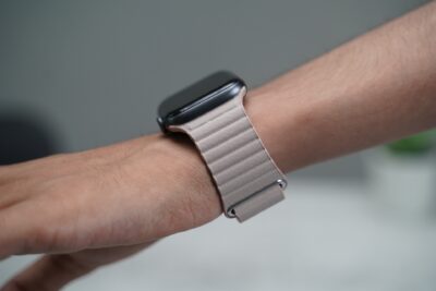 Soft Beige Magnetic Leather Loop for Apple Watch 44MM 45MM 46MM Series 4 5 6 7 8 9 10 SE SE 2 Gen