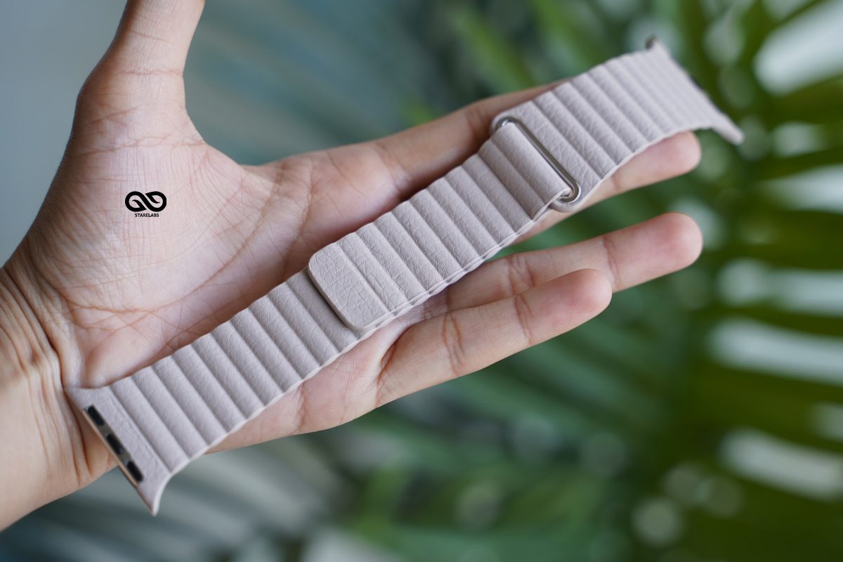 Soft Beige Magnetic Leather Loop for Apple Watch 44MM 45MM 46MM Series 4 5 6 7 8 9 10 SE SE 2 Gen