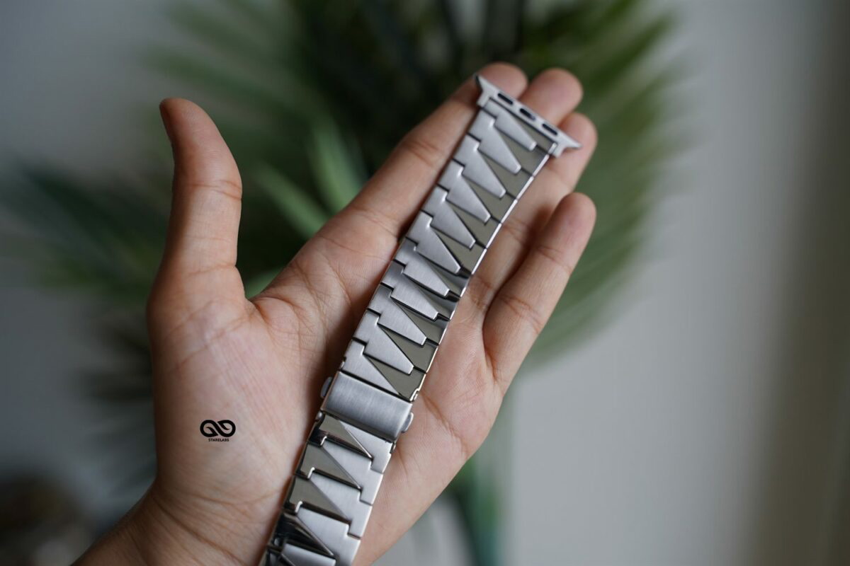 Silver Glossy Matte Link Strap For Apple Watch 44MM 45MM 46MM Series 4 5 6 7 8 9 10 11 (SE 2 3 Gen)