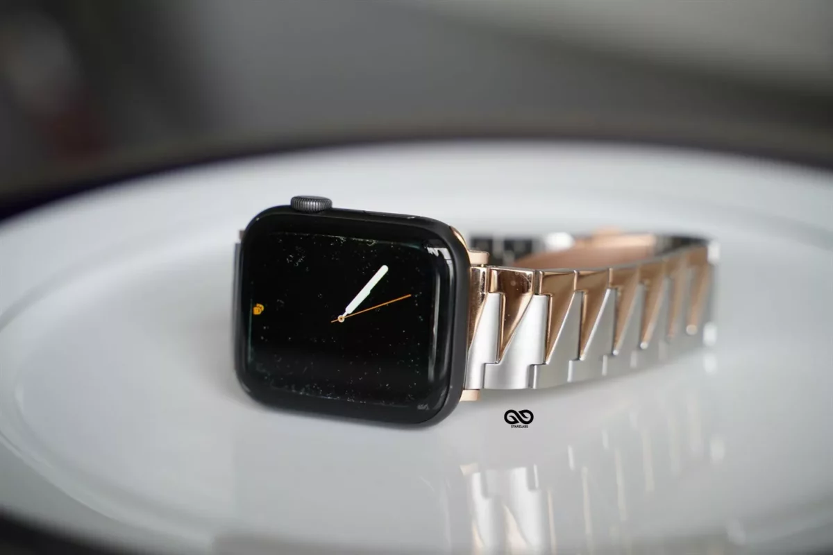 Rose Gold Silver Glossy Matte Link Strap for Apple Watch 42MM 41MM 40MM Series 4 5 6 7 8 9 10 SE SE 2 Gen