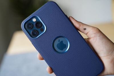 Grainy Textured Vegan Leather Case with Logo Cut for iPhone 12 Pro