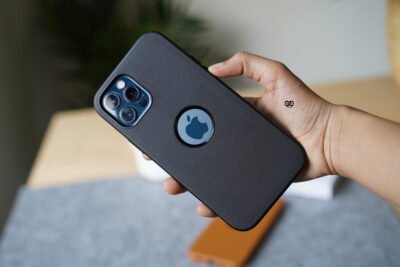 Grainy Textured Vegan Leather Case with Logo Cut for iPhone 12 Pro