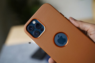 Grainy Textured Vegan Leather Case with Logo Cut for iPhone 12 Pro