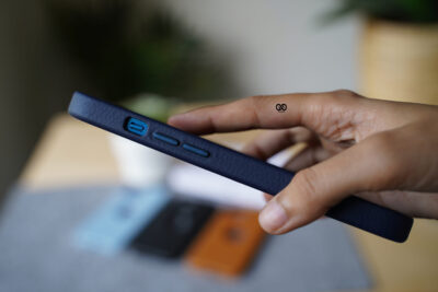 Grainy Textured Vegan Leather Case with Logo Cut for iPhone 13