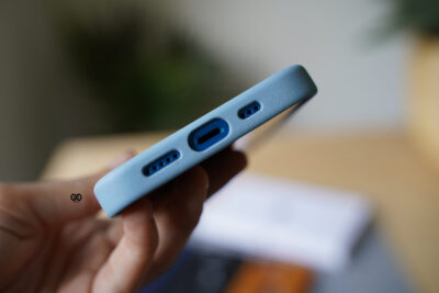 Grainy Textured Vegan Leather Case with Logo Cut for iPhone 13