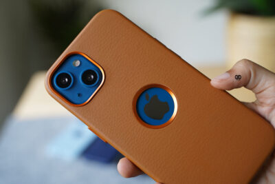 Grainy Textured Vegan Leather Case with Logo Cut for iPhone 13