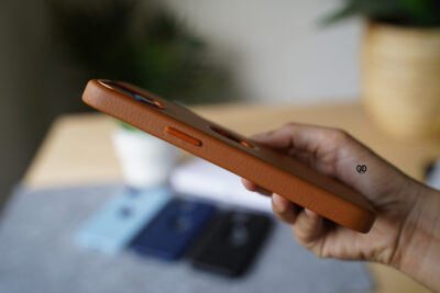 Grainy Textured Vegan Leather Case with Logo Cut for iPhone 13