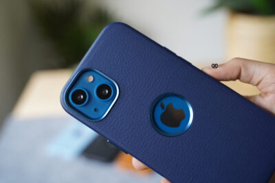 Grainy Textured Vegan Leather Case with Logo Cut for iPhone 13