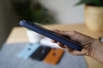 Grainy Textured Vegan Leather Case with Logo Cut for iPhone 13