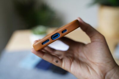 Grainy Textured Vegan Leather Case with Logo Cut for iPhone 13