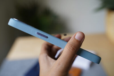 Grainy Textured Vegan Leather Case with Logo Cut for iPhone 13