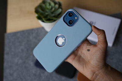 Grainy Textured Vegan Leather Case with Logo Cut for iPhone 13