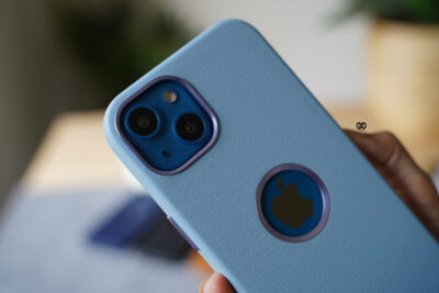 Grainy Textured Vegan Leather Case with Logo Cut for iPhone 13