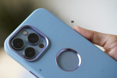 Grainy Textured Vegan Leather Case with Logo Cut for iPhone 13 Pro