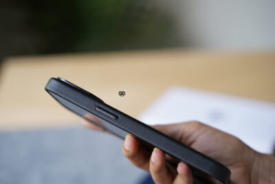 Grainy Textured Vegan Leather Case with Logo Cut for iPhone 13 Pro