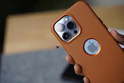 Grainy Textured Vegan Leather Case with Logo Cut for iPhone 13 Pro