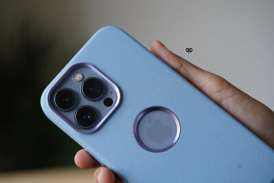 Grainy Textured Vegan Leather Case with Logo Cut for iPhone 13 Pro