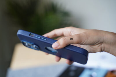 Grainy Textured Vegan Leather Case with Logo Cut for iPhone 13 Pro