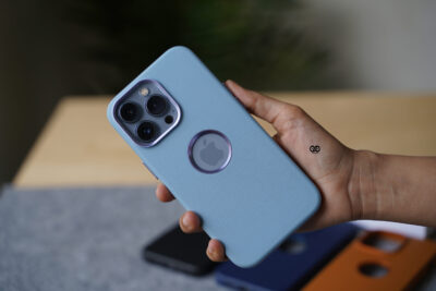 Grainy Textured Vegan Leather Case with Logo Cut for iPhone 13 Pro