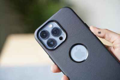 Grainy Textured Vegan Leather Case with Logo Cut for iPhone 13 Pro