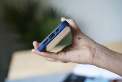 Grainy Textured Vegan Leather Case with Logo Cut for iPhone 13 Pro