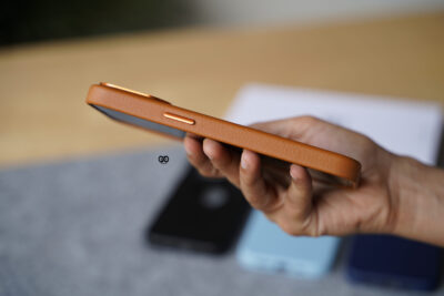 Grainy Textured Vegan Leather Case with Logo Cut for iPhone 13 Pro