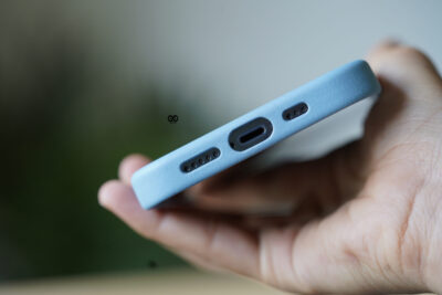 Grainy Textured Vegan Leather Case with Logo Cut for iPhone 13 Pro