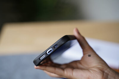 Grainy Textured Vegan Leather Case with Logo Cut for iPhone 13 Pro