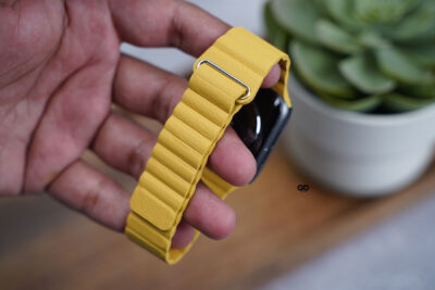 Lemon Yellow Magnetic Leather Loop For Apple Watch 42MM 41MM 40MM Series 4 5 6 7 8 9 10 11 SE SE 2 Gen