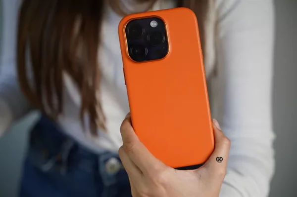 Tangerine Orange MagSafe Vegan Leather Case For iPhone 14 Pro Max