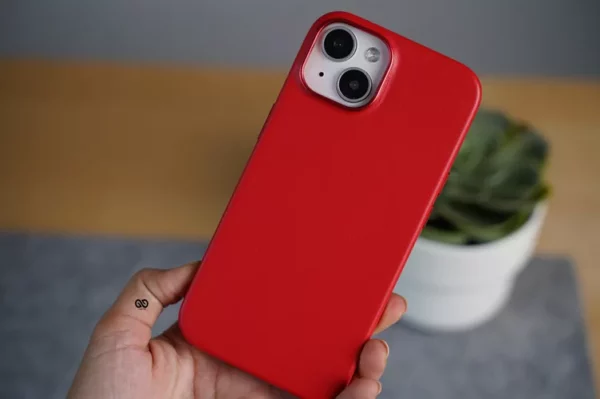 Red MagSafe Vegan Leather Case For iPhone 14