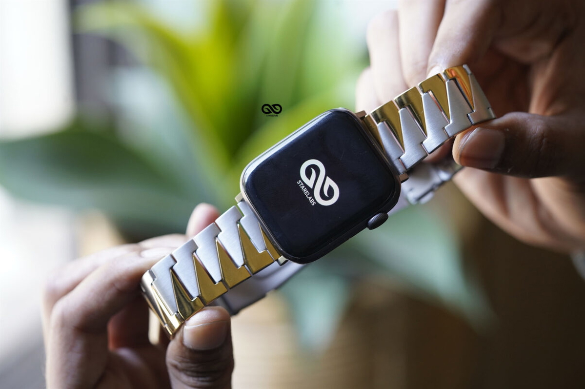 Gold Silver Glossy Matte Link Strap For Apple Watch 44MM 45MM 46MM Series 4 5 6 7 8 9 10 11 (SE 2 3 Gen)