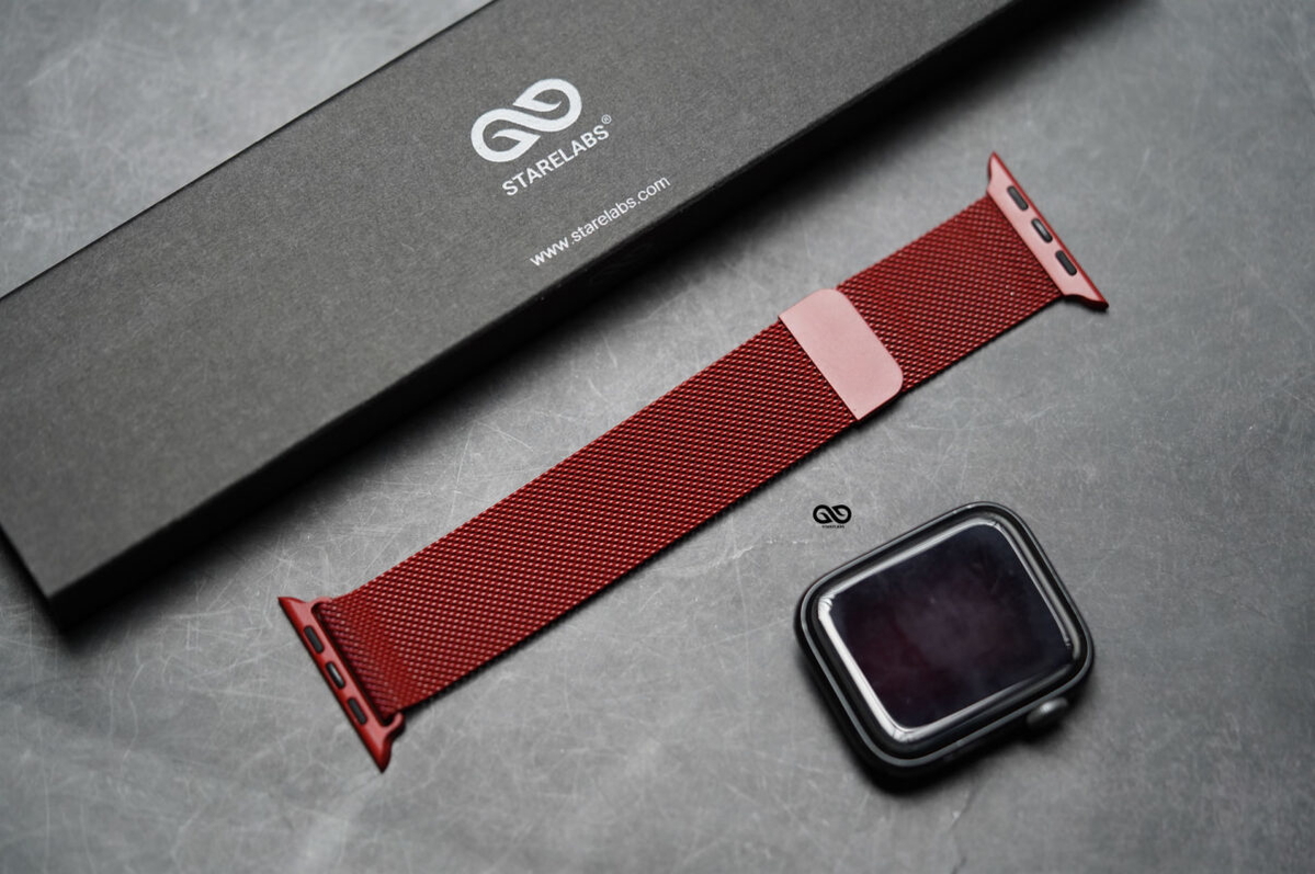 Milanese magnetic metal loop strap Red for Apple Watch 44MM 45MM Series 4 5 6 7 8 9 SE SE 2 Gen
