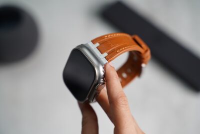 Cinnamon brown Silicone Faux Leather Strap For Apple Watch 49 MM Series Ultra/Ultra 2 /Ultra 3