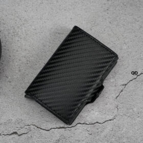 Personalized Carbon Fiber Leather Card and Cash Holder with Double Slot Wallet