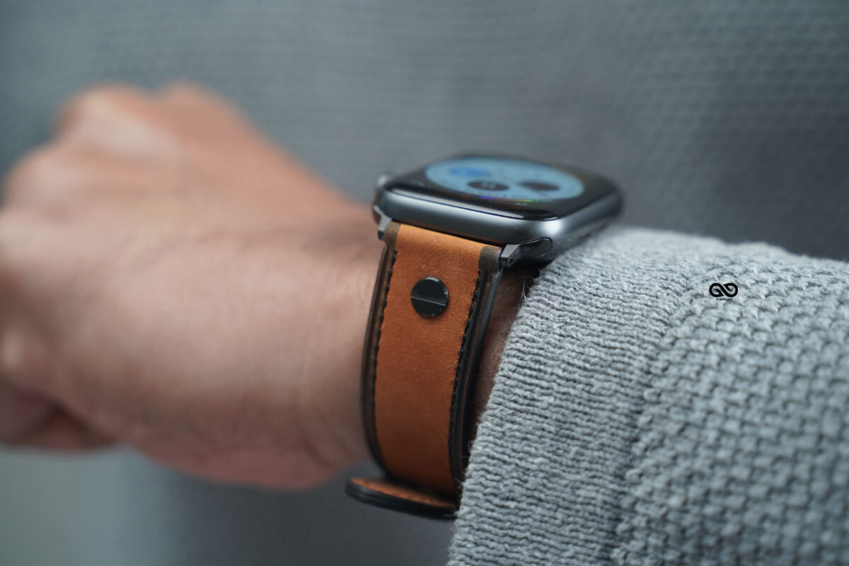 Matte Tan Screw Design Leather Strap for Apple Watch 44MM 45MM 46MM Series 4 5 6 7 8 9 10 11 12 SE SE2 SE3 Gen