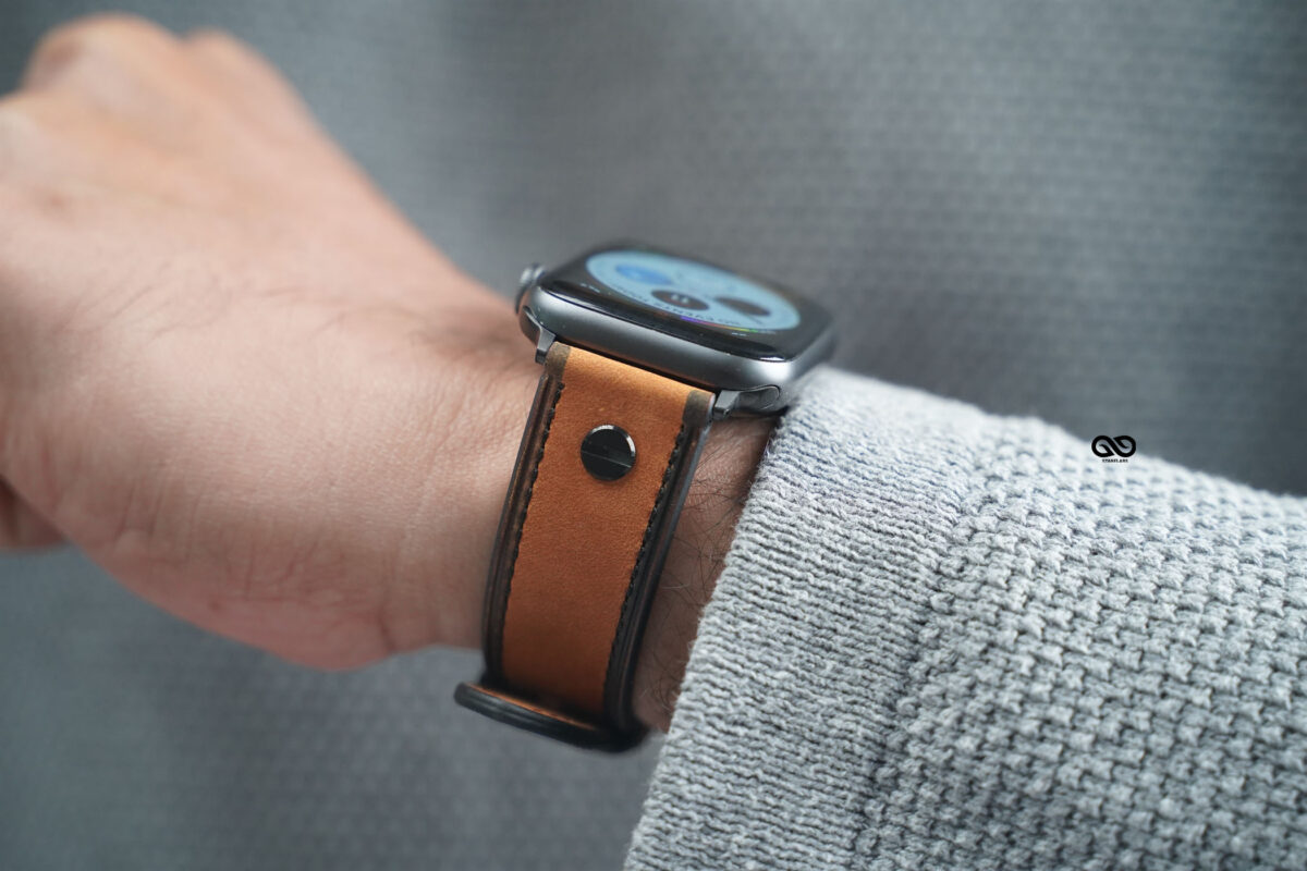 Matte Tan Screw Design Leather Strap for Apple Watch 44MM 45MM 46MM Series 4 5 6 7 8 9 10 11 12 SE SE2 SE3 Gen