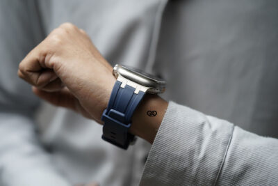 Atlantic Blue Fluoro Rubber Strap With Titanium Buckle For Apple Watch 49 MM Series Ultra/Ultra 2/ Ultra 3