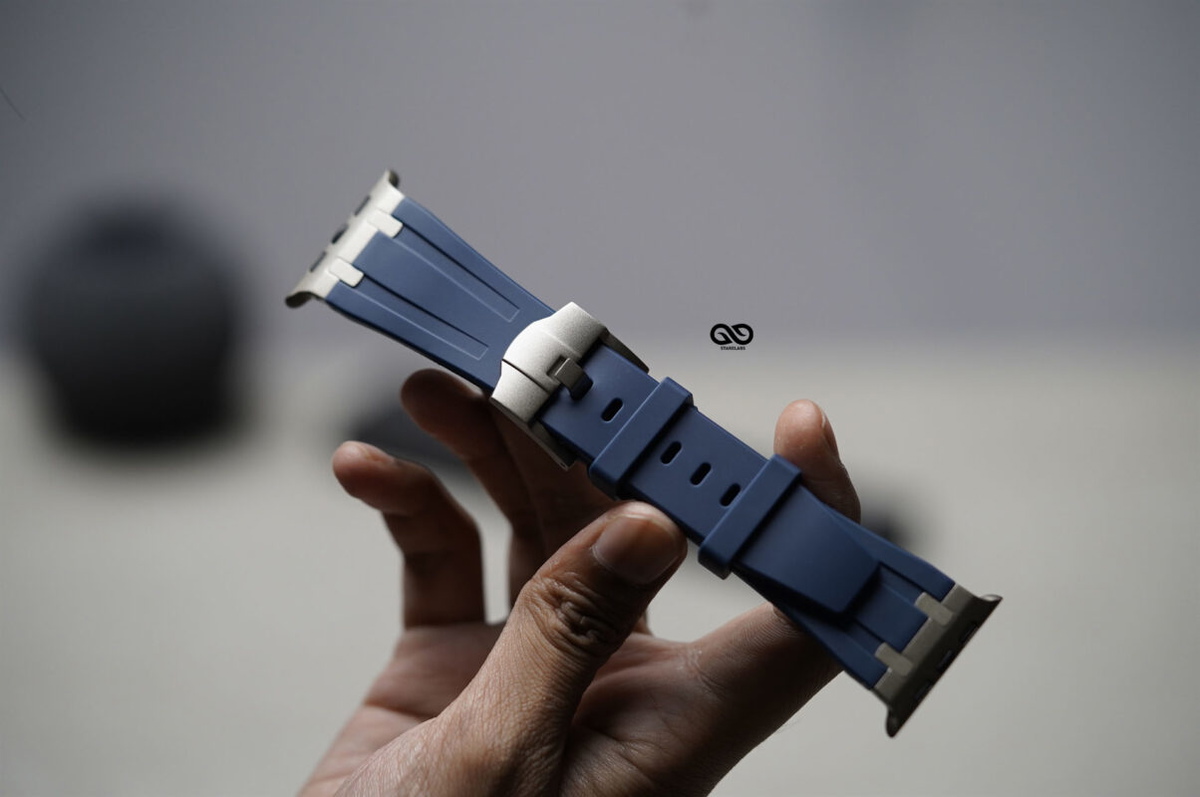 Atlantic Blue Fluoro Rubber Strap With Titanium Buckle For Apple Watch 44MM 45MM 46MM Series 4 5 6 7 8 9 10 11 (SE 2 3 Gen)