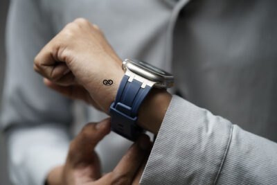 Atlantic Blue Fluoro Rubber Strap With Titanium Buckle For Apple Watch 49 MM Series Ultra/Ultra 2/ Ultra 3