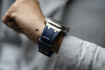 Atlantic Blue Fluoro Rubber Strap With Titanium Buckle For Apple Watch 49 MM Series Ultra/Ultra 2/ Ultra 3