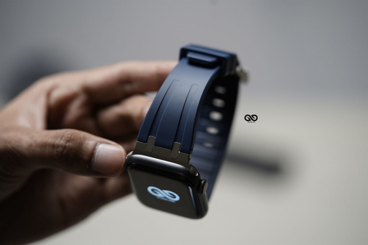 Atlantic Blue Fluoro Rubber Strap With Titanium Buckle For Apple Watch 44MM 45MM 46MM Series 4 5 6 7 8 9 10 11 (SE 2 3 Gen)