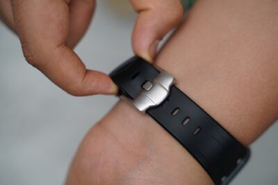 Black Fluoro Rubber Strap With Titanium Buckle For Apple Watch 44MM 45MM 46MM Series 4 5 6 7 8 9 10 11 (SE 2 3 Gen)