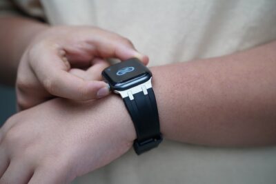 Black Fluoro Rubber Strap With Titanium Buckle For Apple Watch 44MM 45MM 46MM Series 4 5 6 7 8 9 10 11 (SE 2 3 Gen)