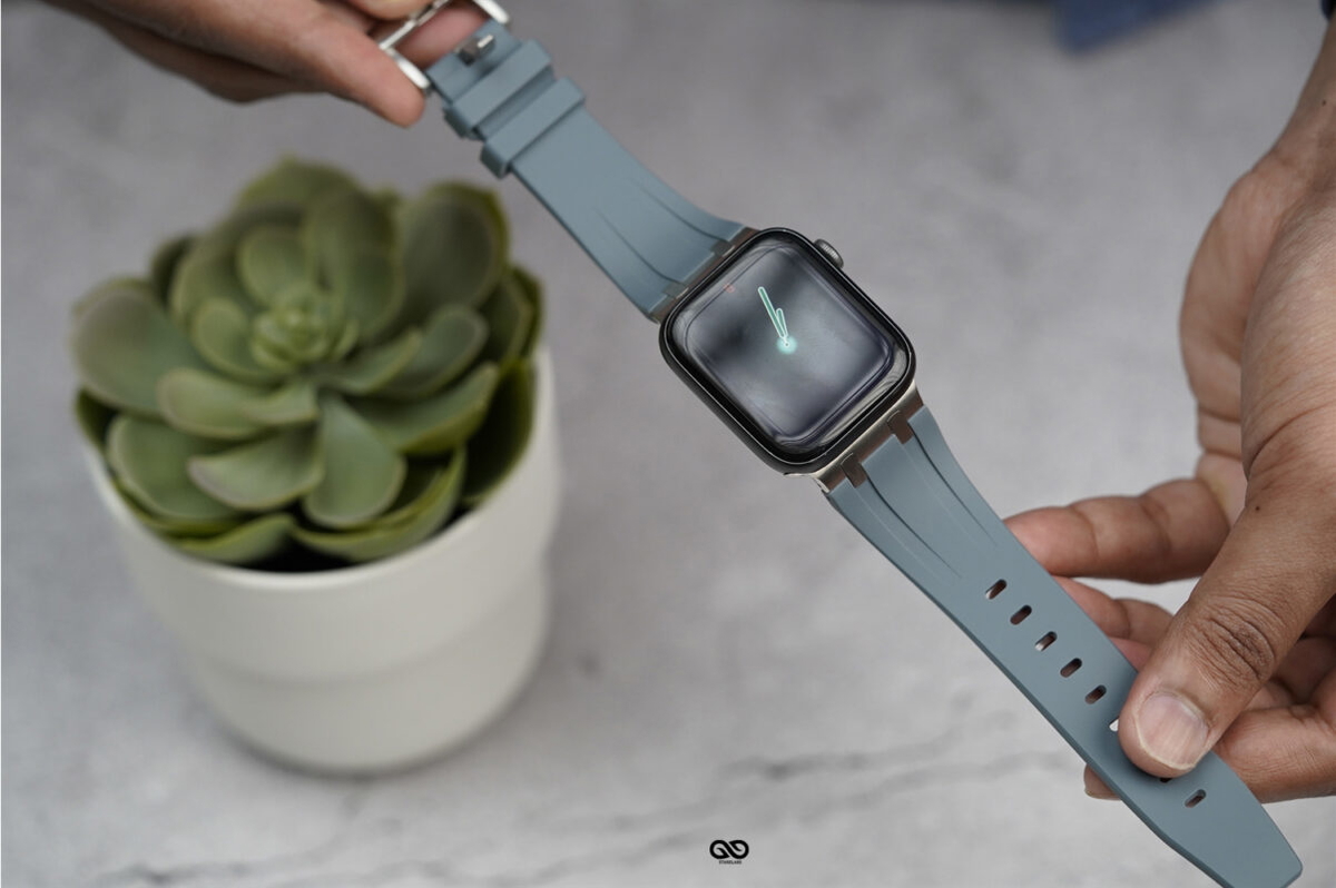 Lunar Grey Fluoro Rubber Strap With Titanium Buckle For Apple Watch 44MM 45MM 46MM Series 4 5 6 7 8 9 10 11 (SE 2 3 Gen)