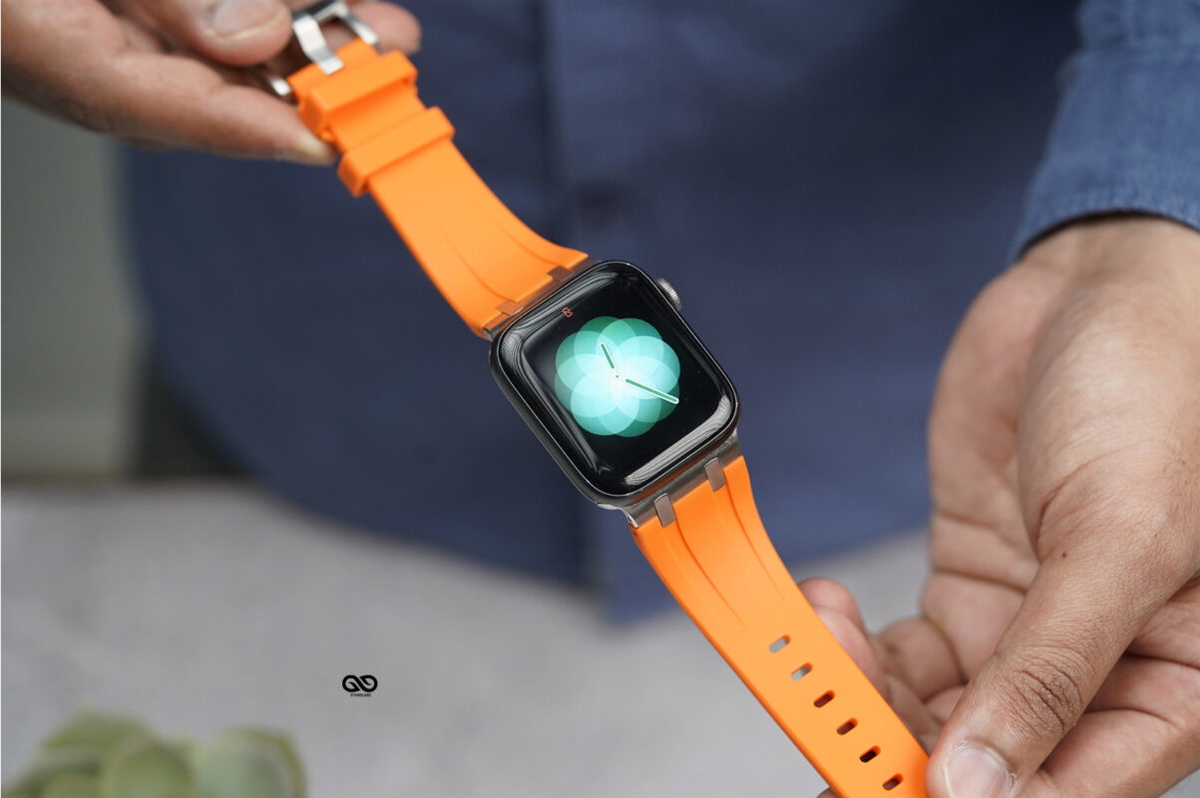 Ultra Orange Fluoro Rubber Strap With Titanium Buckle For Apple Watch 44MM 45MM 46MM Series 4 5 6 7 8 9 10 11 (SE 2 3 Gen)